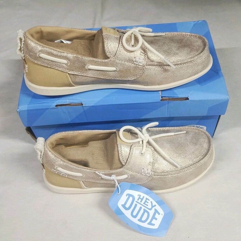 HEYDUDE Women's Harbor Breeze Lo Classic Boat Shoes Platinum  Womens Sz 8 NEW
